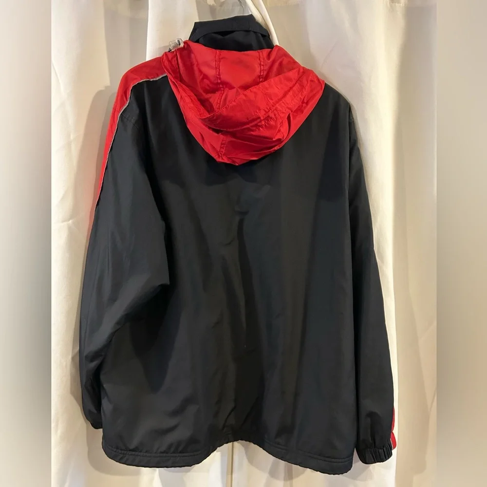 Vtg Rare Champion Windbreaker Quarter Zip Jacket‎ Hooded Reflective Red Black Lg
